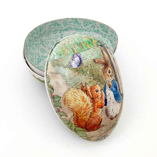 4-1/2" Peter Rabbit with Squirrel Nutkin Papier Mache Easter Egg Container ~ Germany